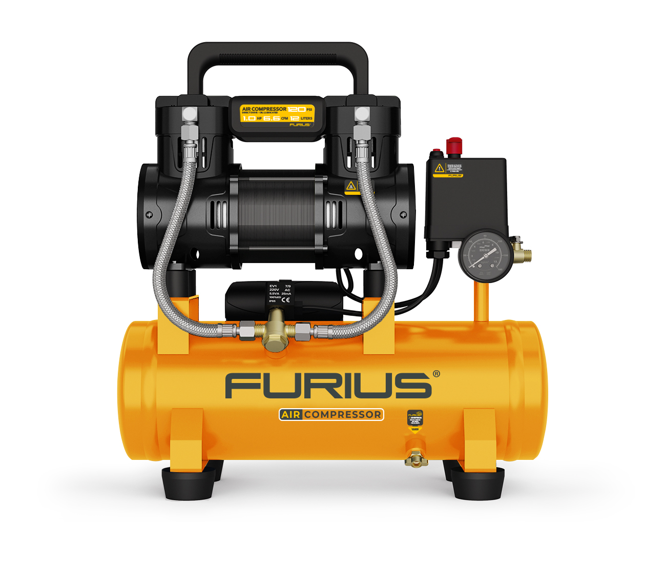 COMPRESOR DE AIRE SILENCIOSO LIBRE DE ACEITE 12L- 6.6 CFM - 1.5HP Maximo/ 1.0HP Nominal - 120PSI